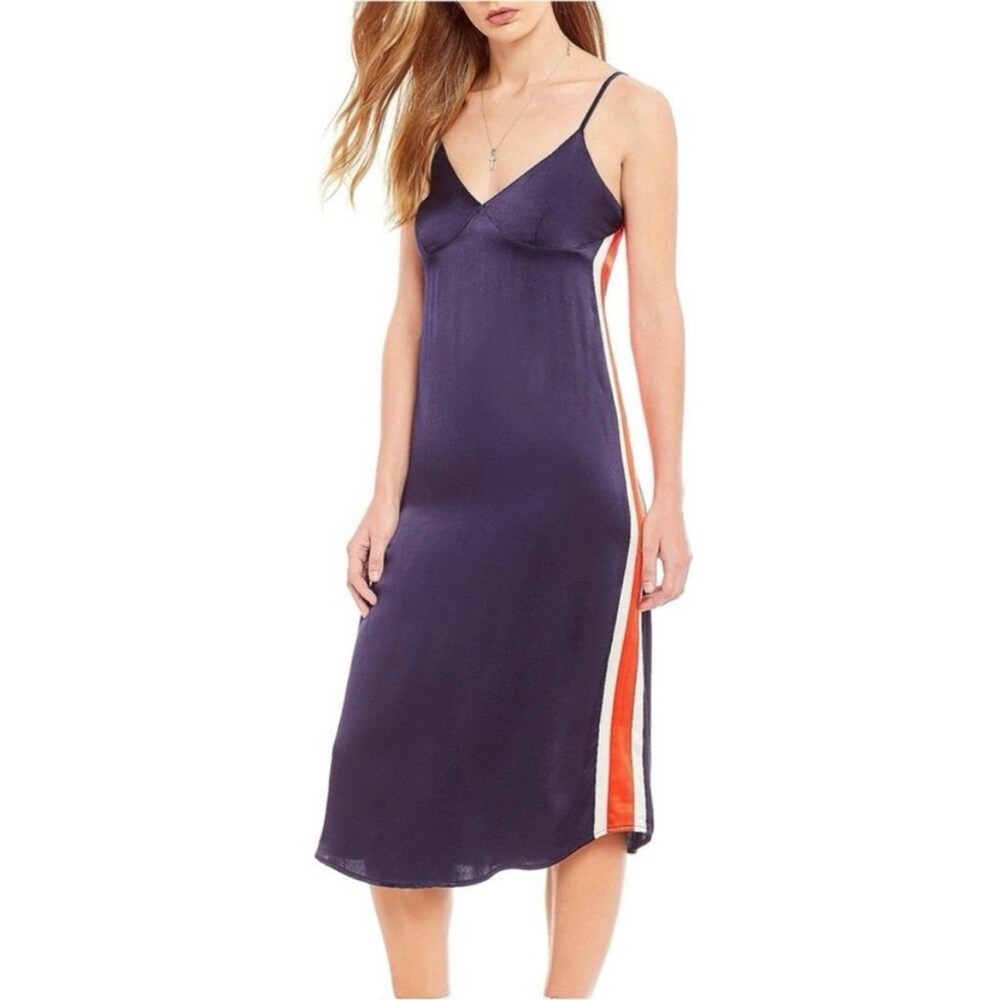 Sugarlips slip dress 90s style midi satin navy red stripe lingerie inspired M